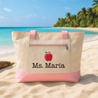 Personalized Teacher Tote Bag Zipper Tote, Custom Teacher Name Gift, Back to School Gift, Teacher Appreciation Gift, Apple Teacher Bag