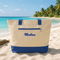 Custom Name Embroidered Zipper Tote Bag, Personalized Tote Bag Gift for Her, Bridesmaid Gift, Bridal Gift, Travel Beach Bag