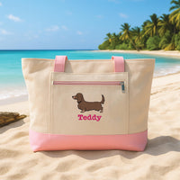 Custom Dog Embroidered Zipper Tote Bag, Personalized Pet Name Tote Bag, Dachshund Dog Lover Gift, Dog Mom Gift, Pet Owner Gift