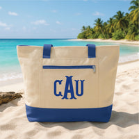 Personalized Embroidered Monogram Zipper Tote Bag Custom Initials Tote Bag, Bridesmaid Gift, Beach Bag, Preppy Monogram Gift for Her