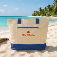 Personalized Embroidered Teacher Tote Bag Custom Name Tote Bag, Teacher Gift, Apple Design Tote, Back to School Gift, Gift for Teacher