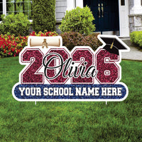 Personalized Graduation 2026 Yard Sign, Custom Name & School Name Yard Decor, Class of 2026 Outdoor Graduation Lawn Sign with Stakes