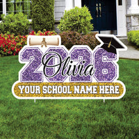 Personalized Graduation 2026 Yard Sign, Custom Name & School Name Yard Decor, Class of 2026 Outdoor Graduation Lawn Sign with Stakes