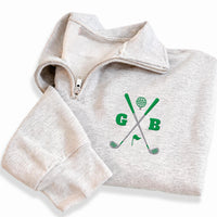 Personalized Golf Embroidered Quarter Zip Sweatshirt, Custom Initial Golf Pullover, Golf Performance Gift, Golf Lover Monogram Zip