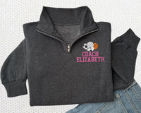 PE Teacher Embroidered Quarter Zip Sweatshirt, Personalized Gym Coach Pullover, Custom Name Sports Coach Gift, Phys Ed Teacher Wear