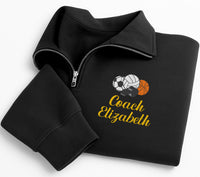 PE Teacher Embroidered Quarter Zip Sweatshirt, Personalized Gym Coach Pullover, Custom Name Sports Coach Gift, Phys Ed Teacher Wear