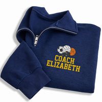 PE Teacher Embroidered Quarter Zip Sweatshirt, Personalized Gym Coach Pullover, Custom Name Sports Coach Gift, Phys Ed Teacher Wear