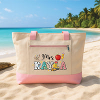 Personalized Teacher Tote Bag with Zipper, Custom Teacher Name Canvas Bag, Back to School Teacher Gift, Appreciation Thank You Tote