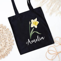 Personalized Birth Flower Tote Bag, Custom Name Floral Tote Bag, Birthday Month Flower, Birth Flower Gift for Her, Aesthetic Floral Tote