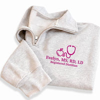 Nutritionist Embroidered Quarter Zip Sweatshirt, Personalized Dietitian Pullover, Custom Name Registered Dietitian Gift, Wellness Apparel