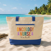 Oncology Nurse Tote Bag with Zipper, Personalized Nurse Gift, Custom Name Medical Tote, Cancer Care Nurse Appreciation Gift Bag