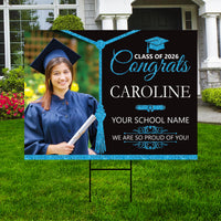 Personalized Graduation Yard Sign 2026 with Photo, Graduate Picture Sign, Class of 2026, Custom Graduation 2026 Yard Sign with Metal H-Stake