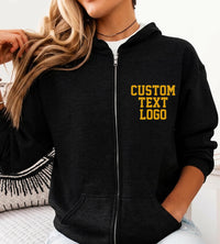 Custom Text Logo Embroidered Zip Up Hoodie, Personalized Team Name Hoodie, Custom Business Logo Jacket, Workwear Gift Men Women