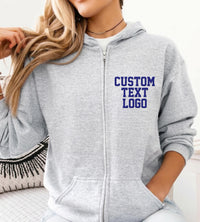 Custom Text Logo Embroidered Zip Up Hoodie, Personalized Team Name Hoodie, Custom Business Logo Jacket, Workwear Gift Men Women