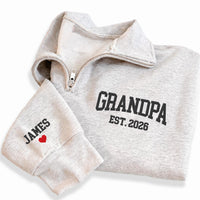 Personalized Grandpa Embroidered Quarter Zip Sweatshirt, Custom Name Pullover, Pregnancy Reveal Gift for Grandpa with Kids Names