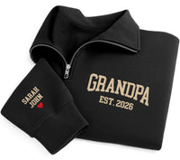 Personalized Grandpa Embroidered Quarter Zip Sweatshirt, Custom Name Pullover, Pregnancy Reveal Gift for Grandpa with Kids Names