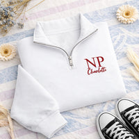 Personalized NP Nurse Embroidered Quarter Zip Sweatshirt, Custom Nurse Practitioner Pullover, Medical Gift for NP Healthcare Apparel