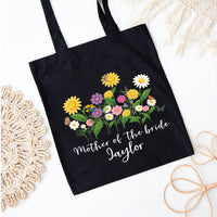 Mother of the Bride Tote Bag, Personalized Wedding Tote Bag, Custom Name Bridal Party Gift, Floral Wedding Gift for Mom, Wedding Day Tote