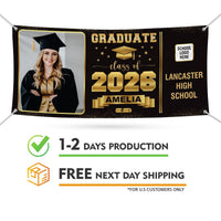 Graduation Banner, Custom Photo Vinyl Banner, Class of 2026, Graduation 2026, Personalized School Congrats Banner with Name Photo