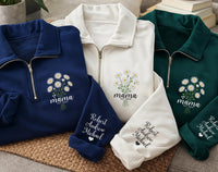 Personalized Mama Embroidered Quarter Zip Sweatshirt, Custom Mama EST Pullover, New Grandma Gift for Nana Mimi Mothers Day Apparel