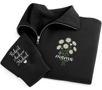 Personalized Mama Embroidered Quarter Zip Sweatshirt, Custom Mama EST Pullover, New Grandma Gift for Nana Mimi Mothers Day Apparel