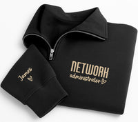 Custom Job Title Embroidered Quarter Zip Sweatshirt, Personalized Workwear Pullover, Business Uniform Name Sleeve Apparel Gift