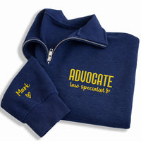 Custom Job Title Embroidered Quarter Zip Sweatshirt, Personalized Workwear Pullover, Business Uniform Name Sleeve Apparel Gift