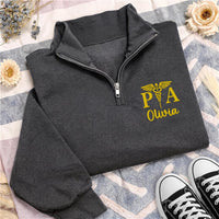 Custom Physician Assistant Embroidered Quarter Zip Sweatshirt, Personalized PA Name Pullover, Graduation Gift for PA Student Apparel