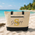 Bridesmaid Tote Bag with Zipper, Personalized Monogram Name Bag, Custom Bridal Party Gift, Wedding Day, Bachelorette Beach Travel Tote
