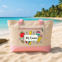 Teacher Tote Bag with Zipper, Personalized Name Teacher Bag, Custom Classroom Gift, Back to School Teacher Appreciation Work Travel Tote