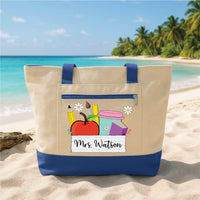 Teacher Tote Bag with Zipper, Personalized Name Teacher Bag, Custom Classroom Gift, Back to School Teacher Appreciation Work Travel Tote