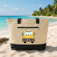 Bus Driver Tote Bag with Zipper, Personalized School Bus Driver Gift, Custom Name Teacher Transport Gift, Back to School Work Travel Tote