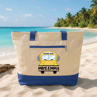 Bus Driver Tote Bag with Zipper, Personalized School Bus Driver Gift, Custom Name Teacher Transport Gift, Back to School Work Travel Tote