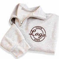 Custom Company Logo Embroidered Quarter Zip Sweatshirt, Personalized Team Uniform Pullover, Business Workwear Apparel Gift Idea