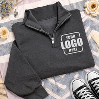 Custom Company Logo Embroidered Quarter Zip Sweatshirt, Personalized Team Uniform Pullover, Business Workwear Apparel Gift Idea