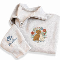 Veterinary Embroidered Quarter Zip Sweatshirt, Personalized Vet Tech Nurse Pullover, Pet Doctor Gift, Animal Lover Workwear Apparel