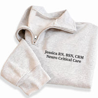 Nurse Embroidered Quarter Zip Sweatshirt, Personalized RN Name Pullover, Medical Workwear Gift, Registered Nurse Apparel Top