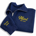 Mimi Est 2026 Embroidered Quarter Zip Sweatshirt, Personalized Grandma Pullover, New Grandma Gift, Custom Name Sleeve Family Gift