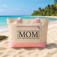 Mom Tote Bag with Zipper, Personalized Kids Names Bag, Custom Mother Gift, Mother's Day Gift, Family Names Tote, Everyday Travel Work Bag