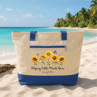 Teacher Sunflower Tote Bag with Zipper, Personalized Name Teacher Gift, Helping Little Minds Grow Bag, Back to School Work Travel Tote