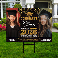 Then and Now Graduation Yard Sign, Custom Photo Personalized Grad Decor, Class of 2026, Graduation 2026, School Lawn Sign with Metal H-Stake