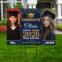 Then and Now Graduation Yard Sign, Custom Photo Personalized Grad Decor, Class of 2026, Graduation 2026, School Lawn Sign with Metal H-Stake