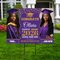 Then and Now Graduation Yard Sign, Custom Photo Personalized Grad Decor, Class of 2026, Graduation 2026, School Lawn Sign with Metal H-Stake