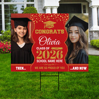 Then and Now Graduation Yard Sign, Custom Photo Personalized Grad Decor, Class of 2026, Graduation 2026, School Lawn Sign with Metal H-Stake