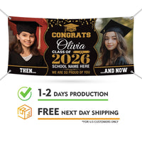 Then and Now Graduation Banner, Custom Photo Vinyl Banner, Class of 2026, Graduation 2026, Personalized School Banner Decor