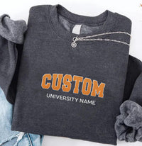 Custom Text Embroidered Sweatshirt, Personalized Hoodie, Long Sleeve Tee, Custom University Team Outfit, College Name Gift Idea