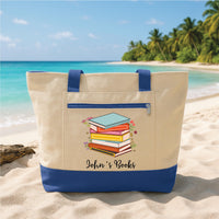 Personalized Book Lover Tote Bag with Zipper, Custom Name Library Canvas Bag, Teacher Reading Tote Gift, Bookworm Cute Books Tote