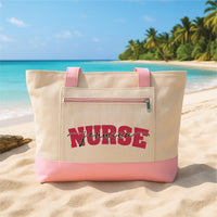 Personalized Nurse Tote Bag with Zipper, Custom Name Nurse Bag, RN Gift for Her, Healthcare Worker Gift, Nurse Appreciation Gift Idea