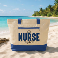 Personalized Nurse Tote Bag with Zipper, Custom Name Nurse Hat Bag, RN Gift for Her, Healthcare Worker Appreciation Gift Idea
