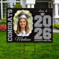 Personalized Graduation Yard Sign 2026 with Photo, Graduate Picture Sign, Class of 2026, Custom Graduation 2026 Yard Sign with Metal H-Stake